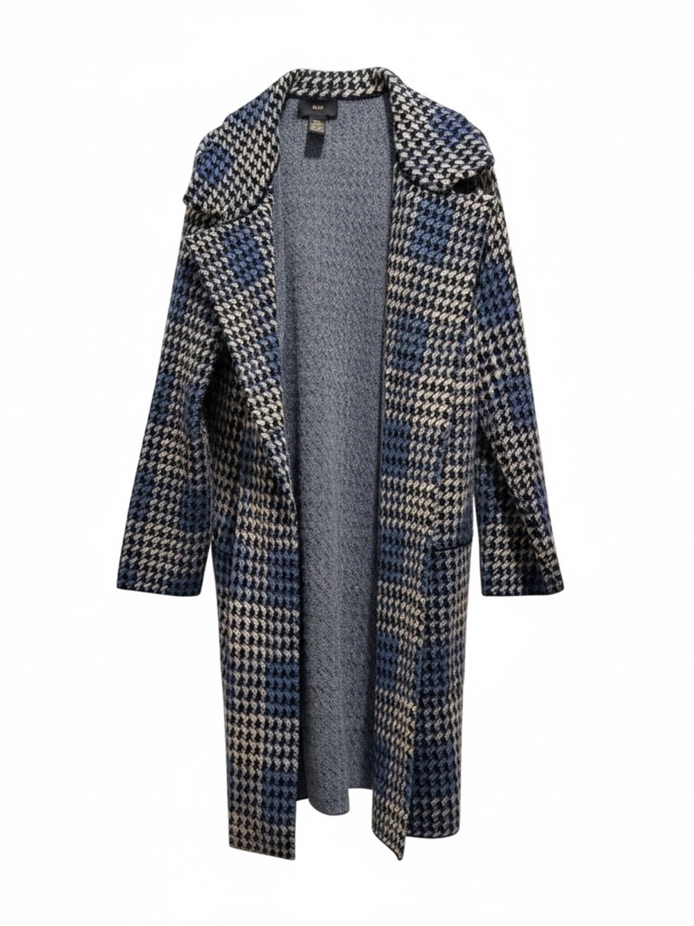 RAIN Blue Houndstooth Knit Cardigan Coat Size M